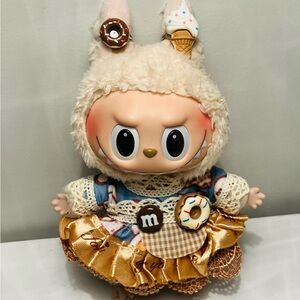 Labubu outfit dress with handmade slide on earrings donut 🍩 icecream no doll